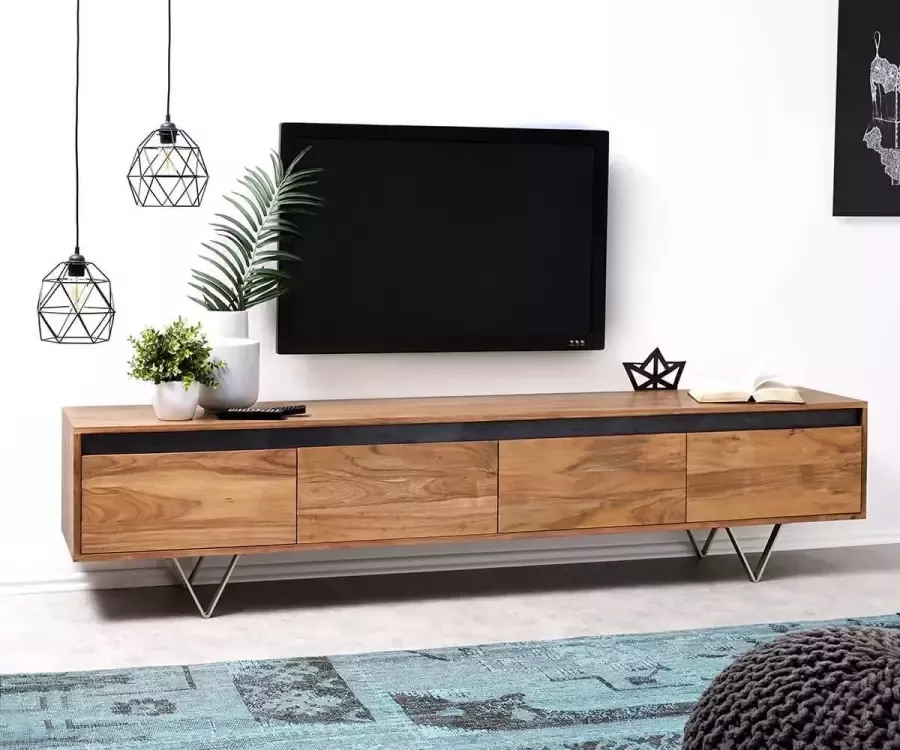 DELIFE Televisietafel Stonegrace acacia natuur 200 cm 4 laden Designer Lowboard