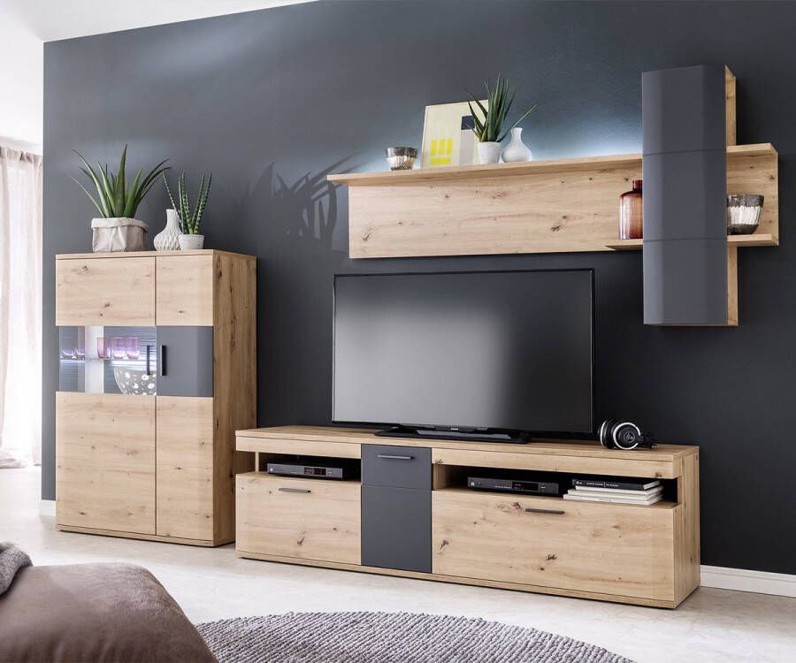 DELIFE Vitrinekast Farum Eiken Optiek 90 x 130 cm Highboard 3 deuren