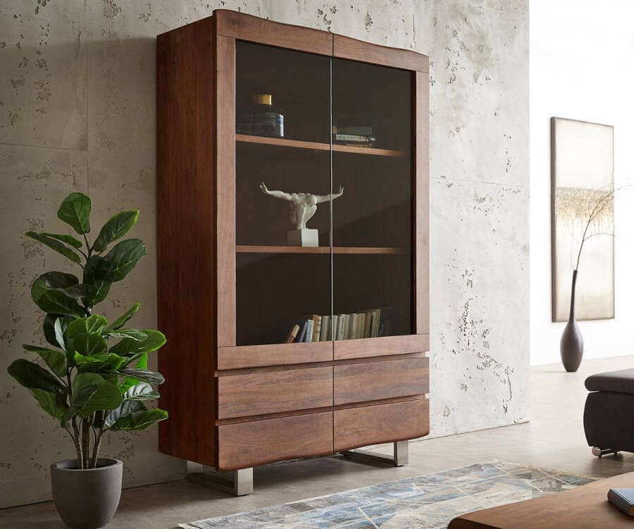 DELIFE Vitrinekast Live-Edge Acacia natuur 120x190 cm 2 deuren 4 laden Boomrand
