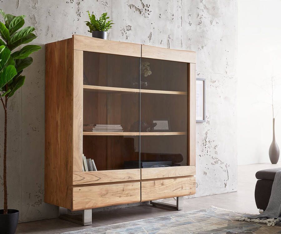 DELIFE Vitrinekast Live Edge acacia natuur 140x150 cm 2 deuren 2 laden boomrand