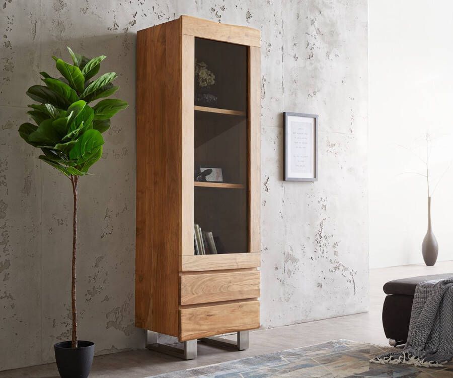 DELIFE Vitrinekast Live Edge acacia natuur 60x190 cm 1 deur 2 laden massieve boomrand