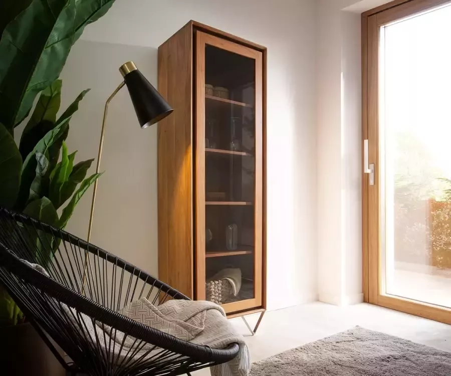 DELIFE Vitrinekast Stonegrace 60x180 Acacia natuur 1 deur steen fineer V-voet