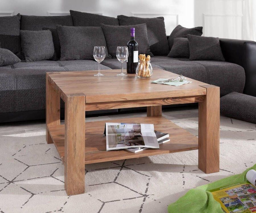 DELIFE Woonkamertafel Indra acacia natuur 80x80 cm massief houten salontafel