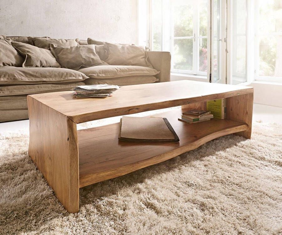 DELIFE Woonkamertafel Live-Edge Acacia natuur tafel met boomrand 130x60 cm