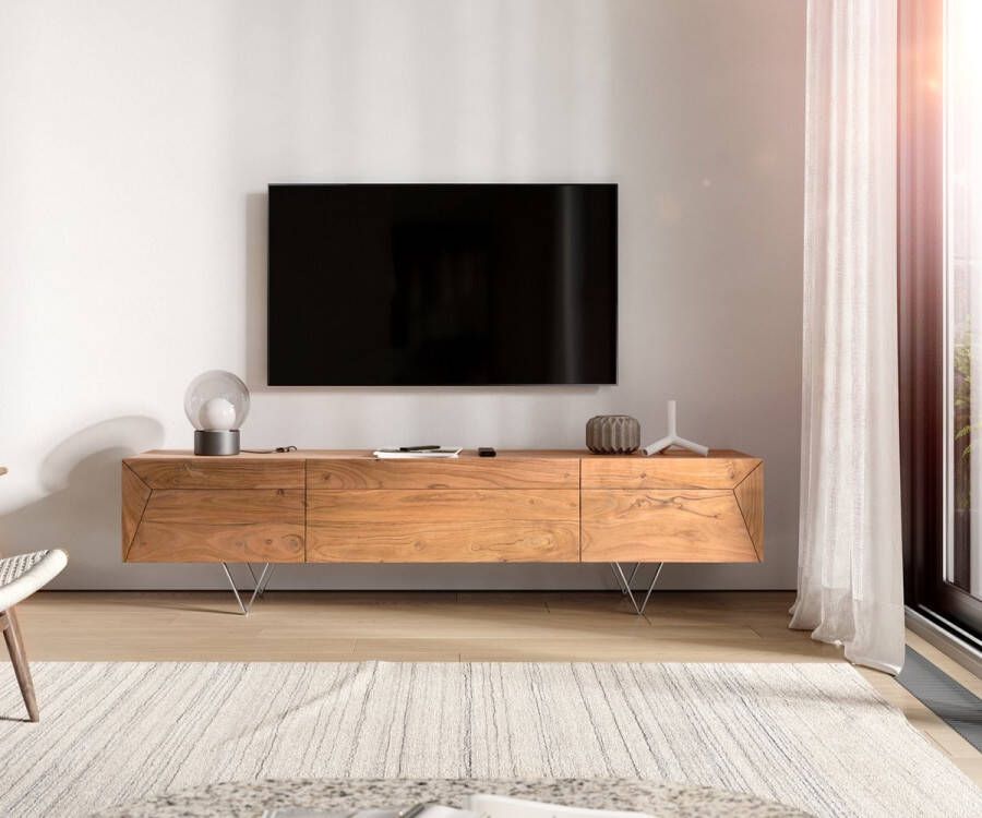 DELIFE Wyatt acacia natuur TV Tafel 175 cm 1 Klep 2 deuren designer tv-meubel