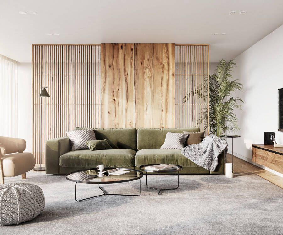 DELIFE XXL Bank Cubico fluweel olijf 290 x 130 Big Sofa