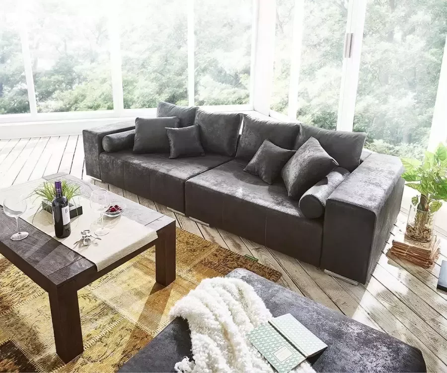 DELIFE XXL-Bank Marbeya antraciet 285x115 cm antiek look inclusief hocker Big Sofa