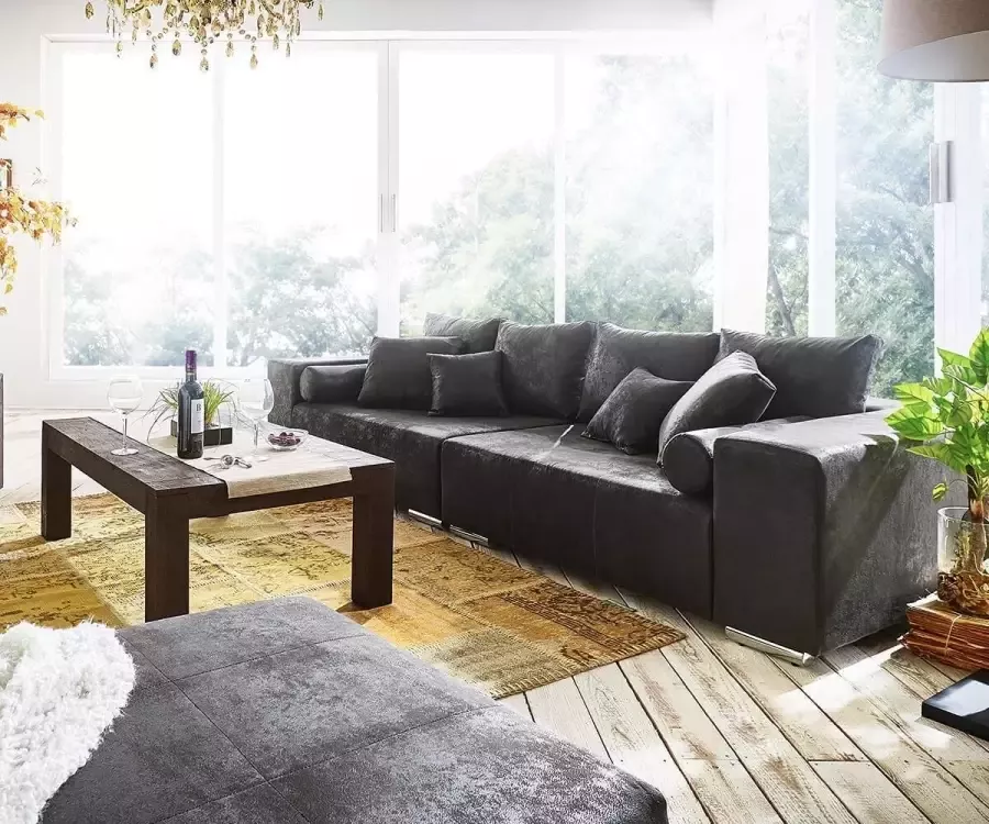 DELIFE XXl-bank Marbeya antraciet 285x115 cm antieke look met kussen xxl-bank