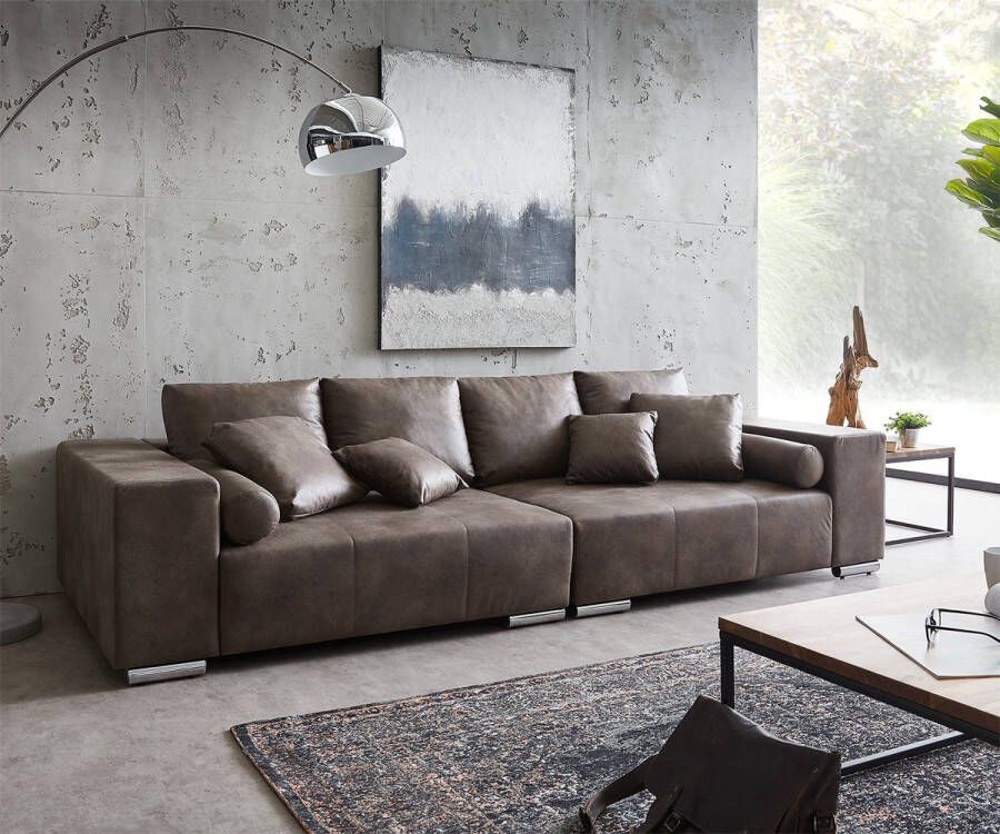DELIFE XXL-bank Marbeya donkerbruin 285x115 cm met 10 Kussens Big Sofa