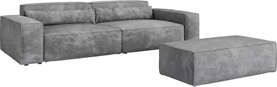 DELIFE XXL-bank Sirpio microvezel taupe 270x125 cm biesnaad met poef - Foto 2