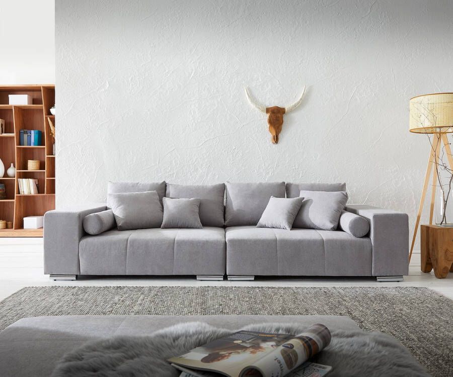 DELIFE XXL-Sofa Marbeya grijs 285x115 cm met 10 kussens Grote Sofa