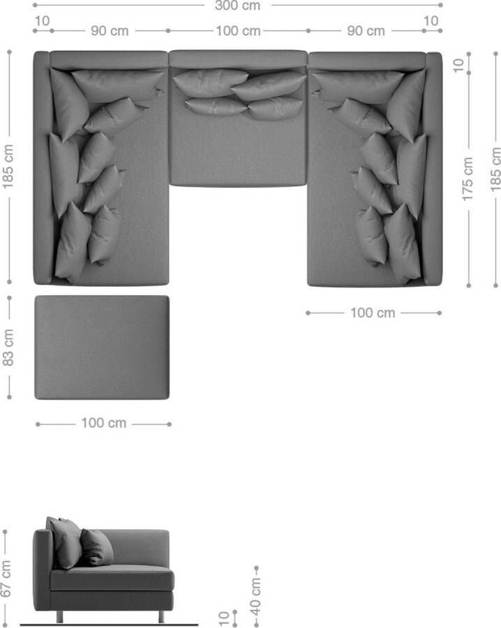 DELIFE Zitbank Clovis zwart gestructureerde stof met hocker woonlandschap modulair