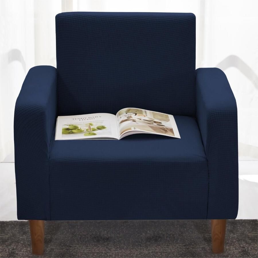 Delindo Lifestyle fauteuilbeschermer maïsvlies koordbekleding fluweelzachte fauteuilhoes zonder armleuning blauw 90-140 cm