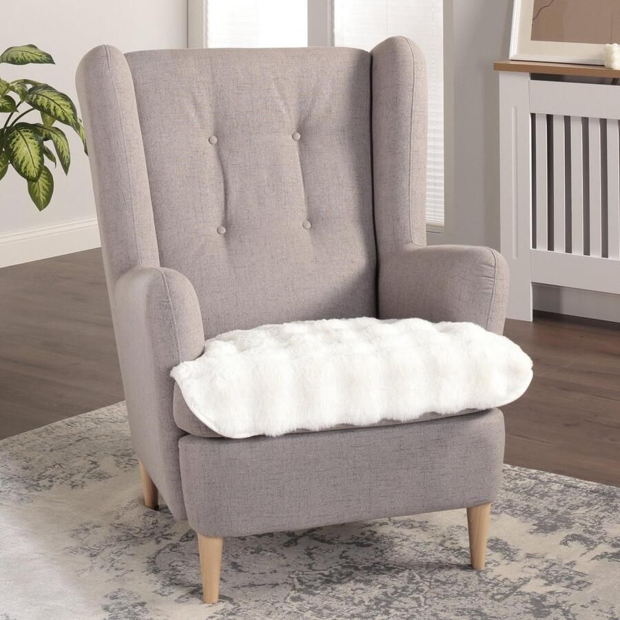 Delindo Lifestyle Helsinki fauteuilbeschermer knuffelige fauteuilhoes van imitatiebont donzige zachte fauteuilhoes zonder armleuning wit 90x90 cm