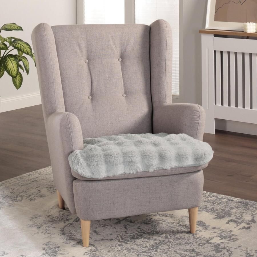 Delindo Lifestyle Helsinki fauteuilbeschermer knuffelige fauteuilhoes van imitatiebont pluizig zachte fauteuilhoes zonder armleuning grijs 90x90 cm