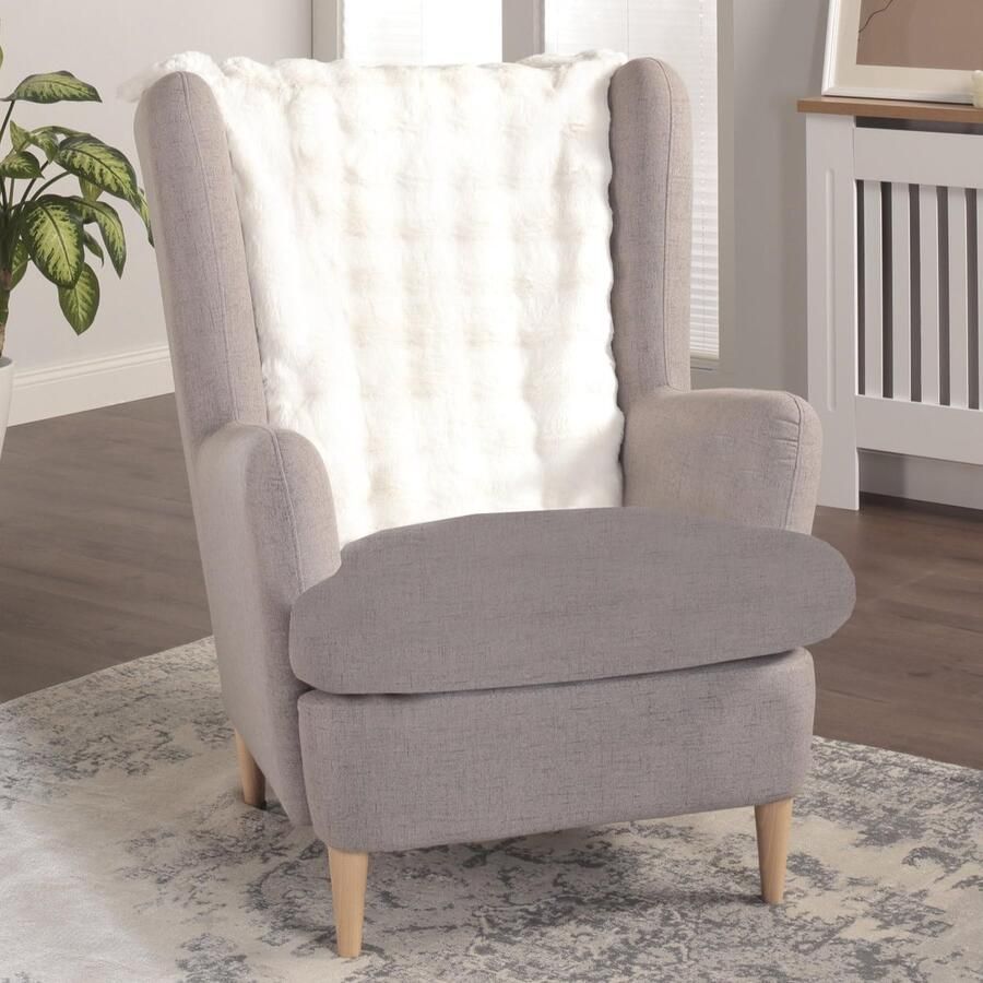 Delindo Lifestyle rugleuningbeschermer Helsinki knuffelige fauteuilhoes van imitatiebont pluizig zachte fauteuilhoes wit 70x70 cm