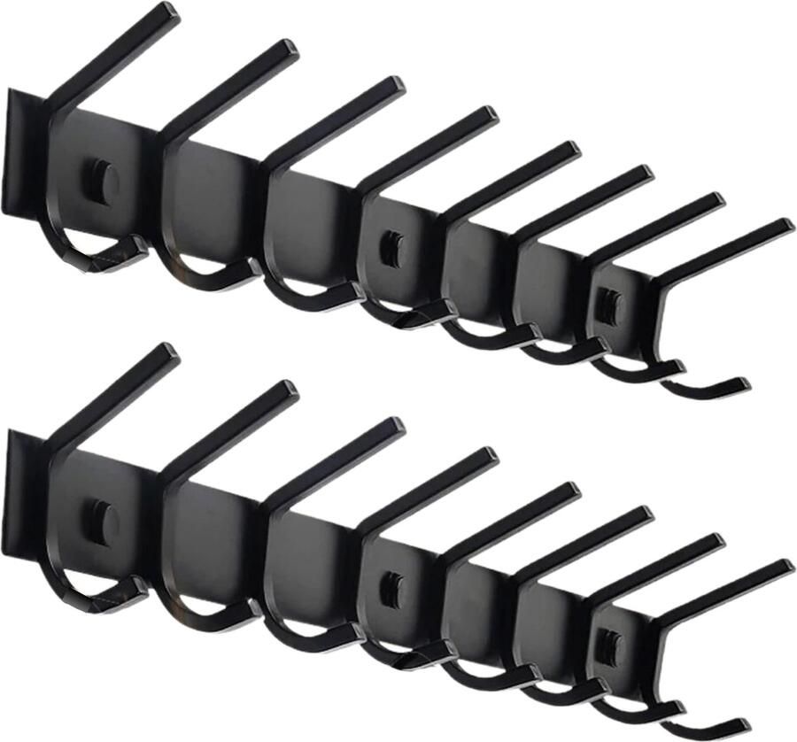 Delocs Wandkapstok Muur kapstok 16 Haken Zwart Kapstok Hangend Zonder Boren Industrieel Metaal 60cm Zelfklevend- set van 2