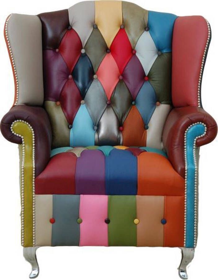 Delta Chesterfield Veelkleurige leren oorfauteuil in premium leder