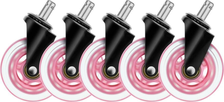 Deltaco Gaming GAM-157-P Wielen voor Gamestoelen en Bureaustoelen 3 Inch 5 stuks Rubber Universeel Roze