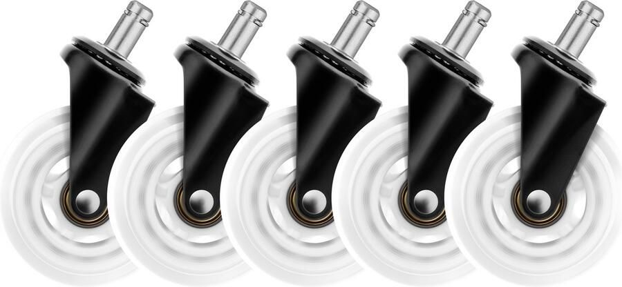 Deltaco Gaming GAM-157-W Wielen voor Gamestoelen en Bureaustoelen 3 Inch 5 stuks Rubber Universeel Wit