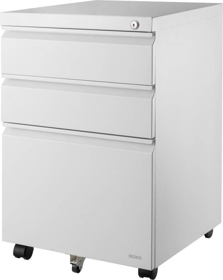 Deltaco Office Cabinet on Wheels with lock 3 drawers White