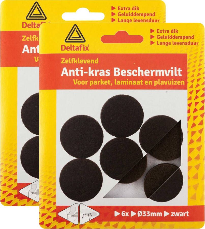 Deltafix Anti-krasvilt 12x zwart 33 mm rond zelfklevend meubel beschermvilt Meubelviltjes