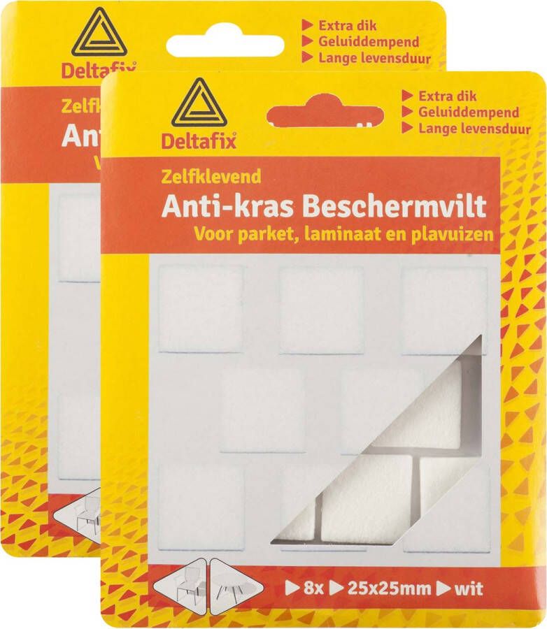 Deltafix Anti-krasvilt 16x wit 25 x 25 mm vierkant zelfklevend meubel beschermvilt Meubelviltjes - Foto 1