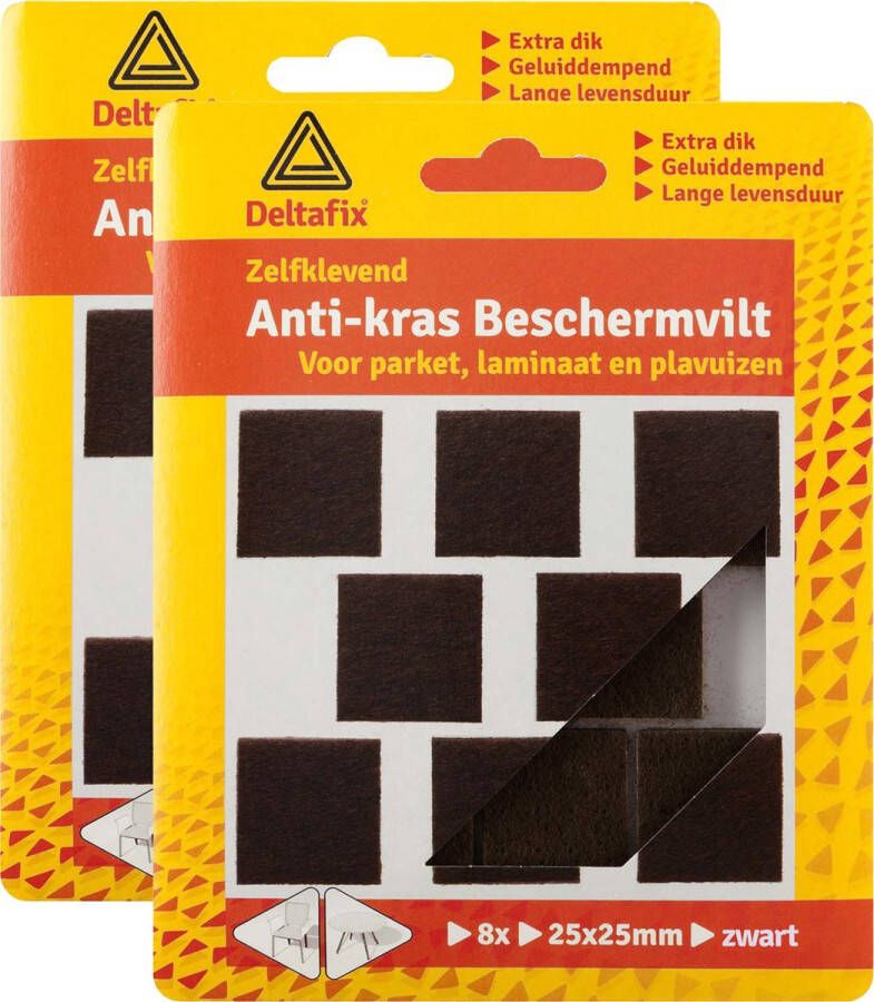 Deltafix Anti-krasvilt 16x zwart 25 x 25 mm vierkant zelfklevend meubel beschermvilt Meubelviltjes