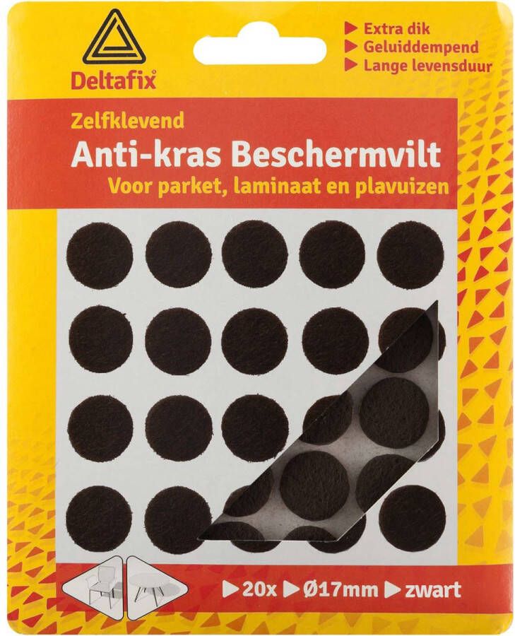 Deltafix Anti-krasvilt 20x zwart 17 mm rond zelfklevend meubel beschermvilt Meubelviltjes - Foto 1