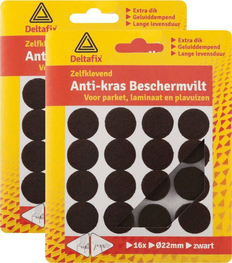 Deltafix Anti-krasvilt 32x zwart 22 mm rond zelfklevend meubel beschermvilt Meubelviltjes