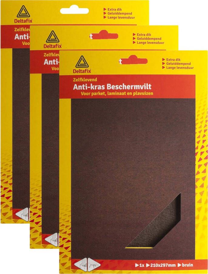 Deltafix Anti-krasvilt 3x A4 knipvel bruin 210 x 297 mm rechthoek zelfklevend beschermvilt