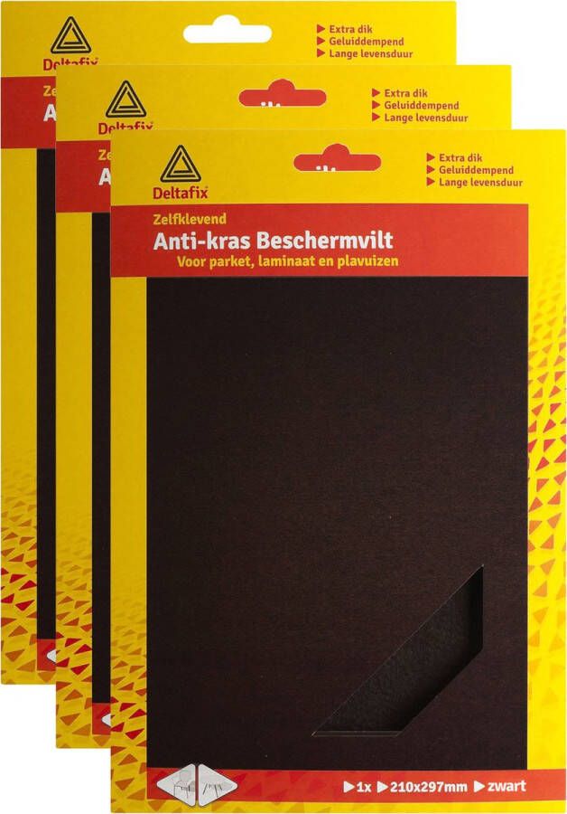 Deltafix Anti-krasvilt 3x A4 knipvel zwart 210 x 297 mm rechthoek zelfklevend beschermvilt