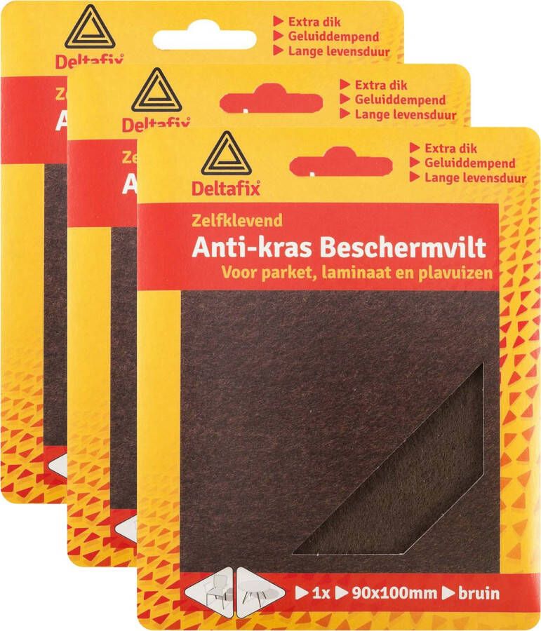 Deltafix Anti-krasvilt 3x knipvel bruin 90 x 100 mm rechthoek zelfklevend meubel beschermvilt - Foto 1