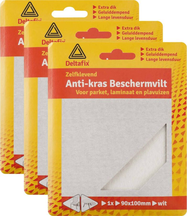 Deltafix Anti-krasvilt 3x knipvel wit 90 x 100 mm rechthoek zelfklevend meubel beschermvilt