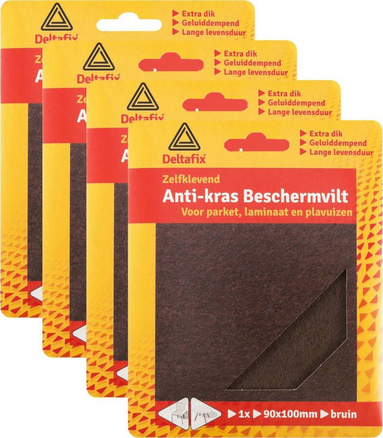 Deltafix Anti-krasvilt 4x knipvel bruin 90 x 100 mm rechthoek zelfklevend meubel beschermvilt