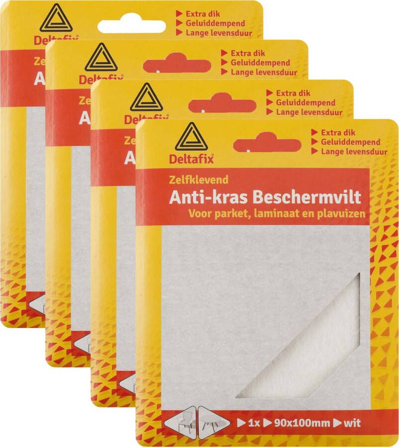 Deltafix Anti-krasvilt 4x knipvel wit 90 x 100 mm rechthoek zelfklevend meubel beschermvilt