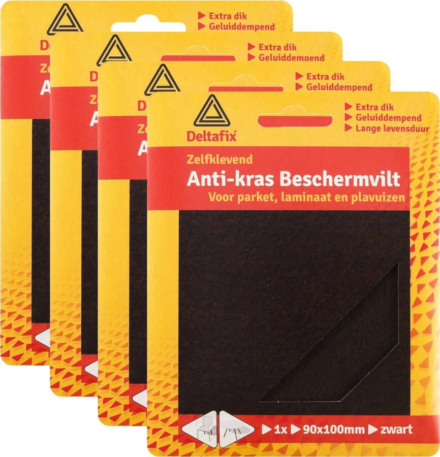 Deltafix Anti-krasvilt 4x knipvel zwart 90 x 100 mm rechthoek zelfklevend meubel beschermvilt