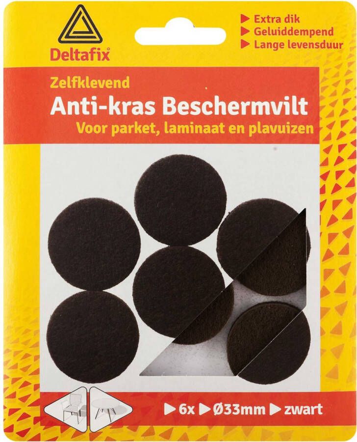 Deltafix Anti-krasvilt 6x zwart 33 mm rond zelfklevend meubel beschermvilt Meubelviltjes