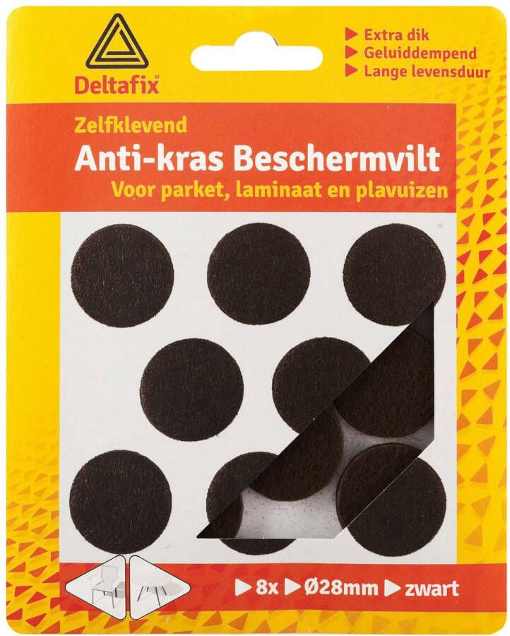 Deltafix Anti-krasvilt 8x zwart 28 mm rond zelfklevend meubel beschermvilt Meubelviltjes - Foto 1
