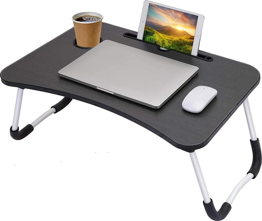 Deluxe HB LaptopTafel -Laptop Desk Draagbare Bed Plank Tafel Laptop BED TABEL Vouwen Ontbijt Serveerlade Notebook Stand met Tablet Slot en Cup Slot voor het eten van ontbijt boekboek film op bed bank (WK 02122)