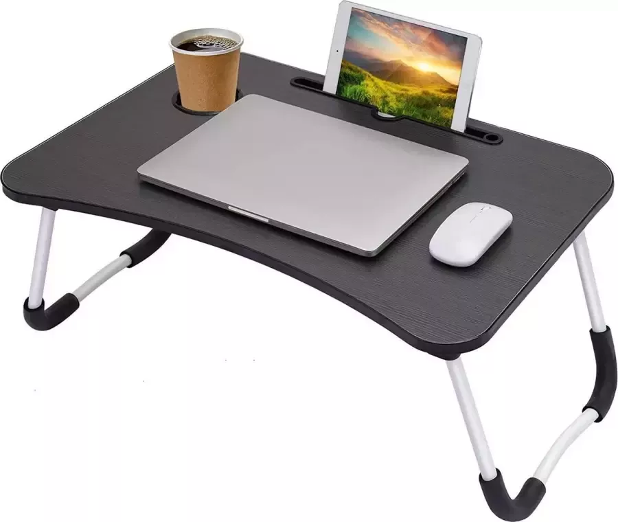Deluxe HB laptoptafel -Laptop Desk Portable Bed Shelf Table Laptop Bed Table Folding Breakfast Serving Tray Notebook Stand with Tablet Slot and Cup Slot for Eating Breakfast Bookbook Film on Bed Couch (WK 02122)