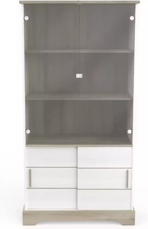 DEMEYERE Belfurn Vitrinekast Cottage 93x180cm met 2 glasdeuren en 2 schuifdeuren in kronberg eik en wit - Foto 2