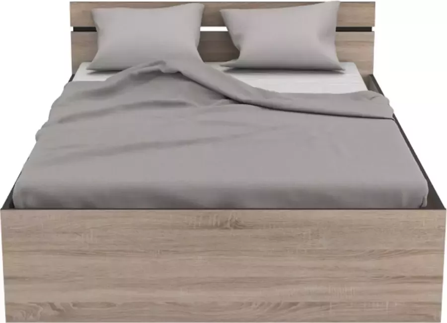 CBA EMOB Bed Micheline 140 x 190 cm-geborstelde eik matzwart Bedden met lades Bruin; Zwart Melamine; Spaanplaat Bedden met lades Tweepersoons Normaal bed Op voorraad - Foto 3