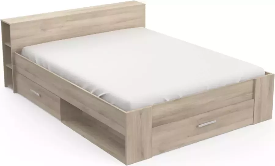 CBA EMOB Bed Polly 160 x 200 cm-Kronberg eik Bedden met lades Bruin Melamine; Spaanplaat Bedden met lades Tweepersoons Normaal bed Op voorraad - Foto 5