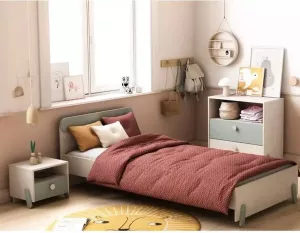 DEMEYERE Complete Ilian kamer: bed + bed + dressoir Scandinavische stijl Decor Chene Topanga en MDF Green Lacquered