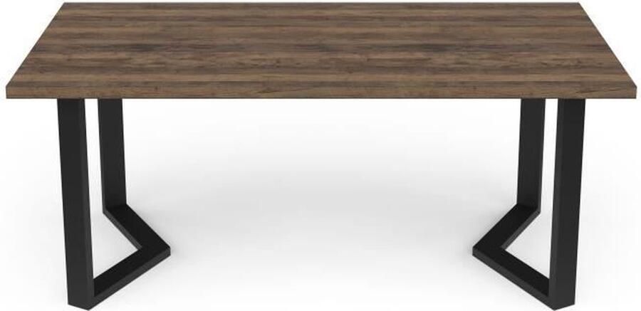 DEMEYERE Tafel MONACO Rechthoekig Salon eik melamine decor Zwarte V-vormige poot 6 plaatsen 180 x 90 cm