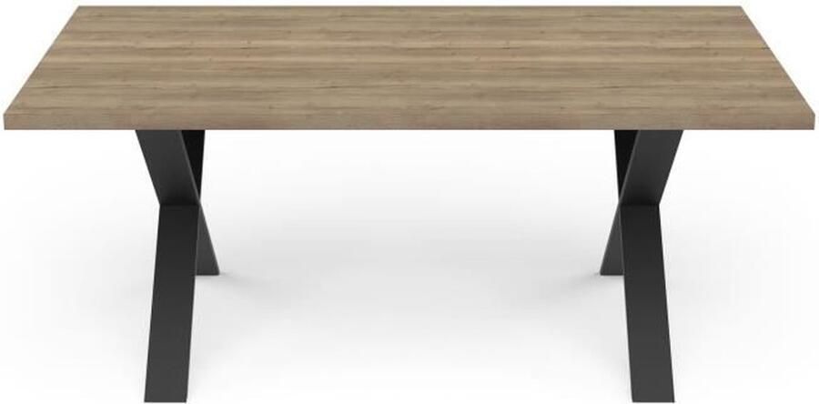 DEMEYERE Tafel STOUT Rechthoekig Halifax melamine decor Matzwarte X-vormige poot 6 plaatsen 180 x 90 cm