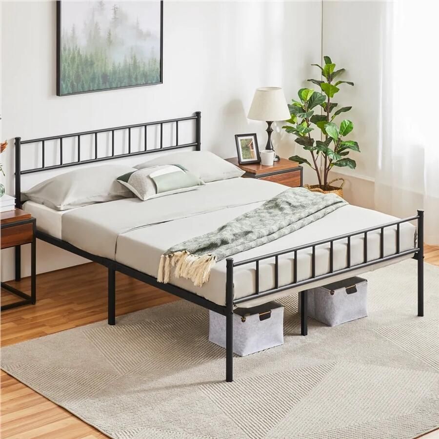 Denz Home bedframe met lattenbodem metalen tweepersoonsbed minimalistisch bedframe met hoofdbord logeerbed van metaal 140 x 200 cm zwart