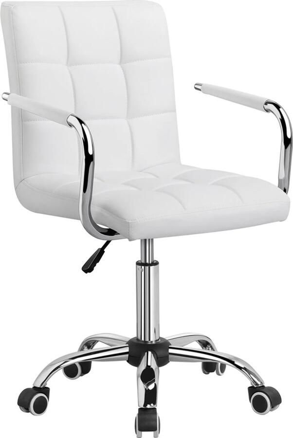 Denz Home Bureaustoel in hoogte verstelbare bureaustoel met wielen armleuningen kunstleer wit
