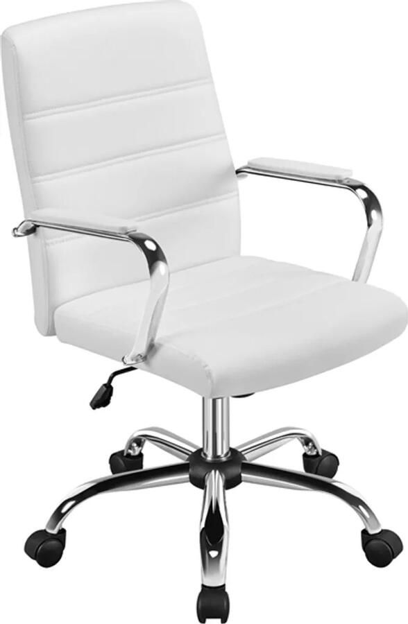 Denz Home Bureaustoel in hoogte verstelbare bureaustoel met wielen wipfunctie met armleuningen kunstleer wit